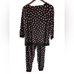 Kate Spade women's comfy 2 pc roses pajamas black and rose pink size XS/S